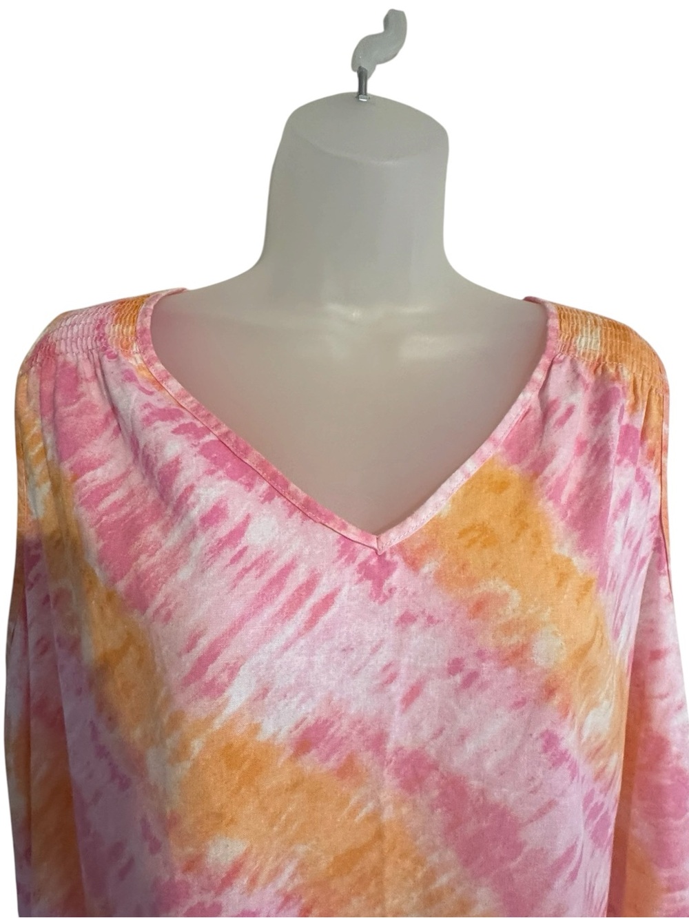 Pink Orange Tie-Dye Sleeveless Linen Blend V-Neck Top PLUS: 16/18 #3 - Picture 2 of 8